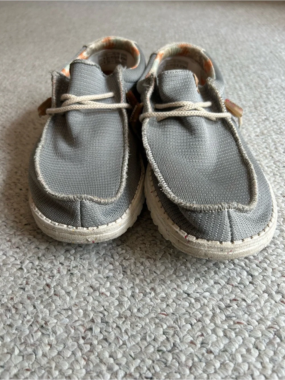 Hey Dude Gray Canvas Boat Shoes with Cream Laces